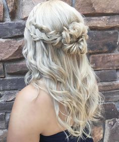 Half Up Half Down Hair Braided Bun, Hair Designs For Girls, Braided Half Updo, Dance Hair, Prom Hair Updo, Braided Hairstyle, Hoco Hairstyles, Dance Hairstyles