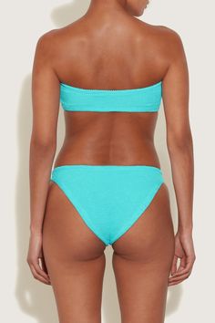 The Jean bikini features Hunza G's signature crinkle stretch fabric. Bandeau top with light bust support. Classic coverage bottom. Top & bottom sold as a set. Tanning Products, Hunza G, Teal Top, Raquel Allegra, Bandeau Top, Skirt Top, Model Height, High Temperature, Stretch Fabric