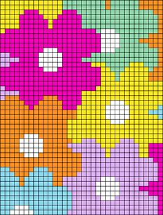 a cross stitch pattern with flowers in different colors and shapes on the same square grid