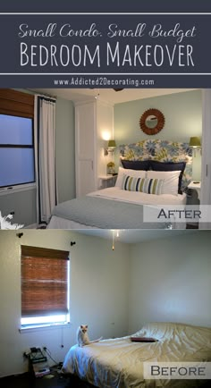 before and after photos of a small bedroom makeover