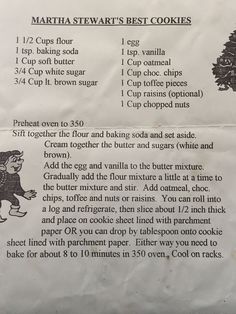 the recipe for martha stewart's best cookies is shown in an old - fashioned paper