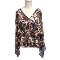 New Scoop V Neck Blouse Size Large Floral Design 100% Rayon Purple Orange, V Neck Blouse, Orange And Purple, Color Orange, Floral Design, Top Blouse, Womens Tops, V Neck, Orange