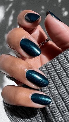 Winter 2025's Biggest Nail Trends Include  Jewel Tones and Frosted Neutrals Dark Blue Iridescent Nails, Velvet Nails Blue, Jewel Tone Nail Colors, Jewel Tones Nails, Engagement Nails Blue, Nails 2025 Trends Winter, Navy With Chrome Nails, Cat Eye Wedding Nails, Winter 2025 Nail Colors