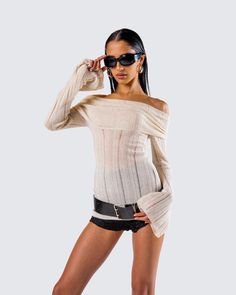 Raise the standards in this chic ivory off-shoulder top 😊 Constructed from fully fashioned knit fabric and complete with a fitted design and flared sleeves for a sleek and sophisticated look 🤍 Black Off Shoulder, Sophisticated Look, Fully Fashioned, Off Shoulder Top, Graphic Top, White Jersey, Off Shoulder Tops, Pocket Pants, White Mini Dress