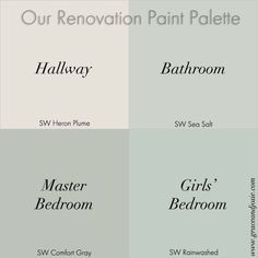 four different shades of gray paint with the words,'our renovation paint palette '