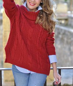 Stripe Cardigan Outfit, Cranberry Cottage, Autumn Fashion Over 40, Cream Sweater Outfit, Red Sweater Outfit, Outfit Verano, Travel Capsule, Cold Outfits, Red Pullover