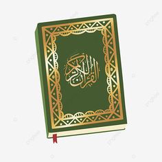 an open book with arabic writing on the cover and gold trimmings, in front of