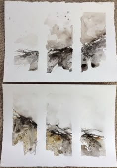 two pieces of paper that have been altered to look like watercolors and ink