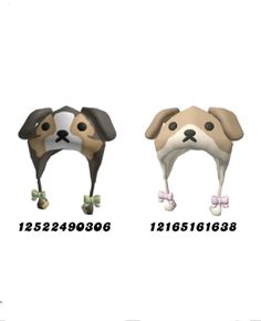 three dogs wearing hats with numbers on them