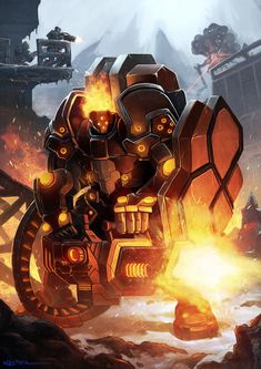 an image of a giant robot in the middle of a fire