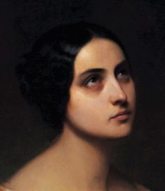 a painting of a woman with dark hair