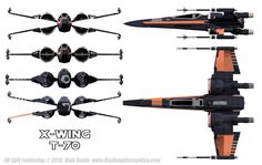 the star wars x - wing model is shown in several different angles and sizes, including two