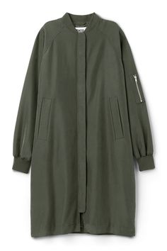 Weekday image 6 of Long Bomber Coat in Green Yellowish Dark Menswear 2020, Womenswear Fashion, Stylish Dress Designs, Ribbed Neckline, Denim Fashion, Jeans Style, Modest Fashion, Bomber Jacket