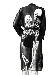 Black kimono skeleton lovers kimono eternal embrace | Etsy Fitted Black Kimono For Beach, Black Open Front Kimono For Beach Cover-up, Black Open Front Kimono For Festival, Skeleton Lovers, Occult Clothing, Summer Cover Up, Sheer Kimono, Black Kimono, Metal Magazine