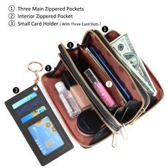 Travel Wallet Clutch With Mobile Phone Bag, Travel Wallets Handheld, Compact Travel Bag With Card Slots, Travel Handheld Pouch With Card Slots, Handheld Wallets With Cell Phone Pocket For Travel, Handheld Travel Wallet With Cell Phone Pocket, Compact Bag With Interior Card Slots For Daily Use, Portable Crossbody Clutch For Travel, Travel Clutch With Card Slots