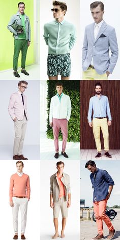 Men's Pastel Colours Spring/Summer Lookbook Pastel Outfit Men, Colorful Outfits Spring, Outfits For Big Men, Outfits Pastel, Color Outfits, Spring Outfits Men, Color Trends Fashion, Pastel Outfit, Summer Lookbook