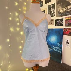 This Is In Perfect Condition With Tags Slip Top, Lace Cami, Lace Back, Cami Tops, Blue Fashion, Lace Detail, Baby Blue, White Blue, Blue White