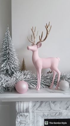 Christmas Pink Aesthetic, Reindeer Christmas Decorations, Pink Reindeer, Christmas Reindeer Decorations, Reindeer Figurine