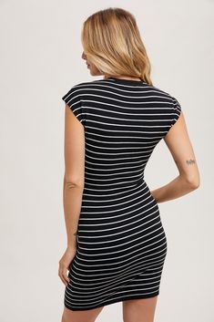 Introducing the Lake and Shore Striped Bodycon Dress! This chic and comfy stretch knit dress effortlessly hugs your curves while giving you the freedom to move. Its classic striped pattern makes it perfect for any casual event, whether you're out during the day or for a relaxed evening. Wear it with sneakers or sandals. Stretch Knit Dress, Striped Bodycon Dress, Striped Short, Cami Crop Top, Day Night, Crop Top Blouse, British Indian, Dress Romper, Striped Dress