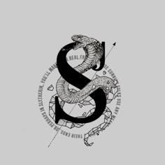 the snake and compass symbol on a gray background with black lettering that reads,'s real