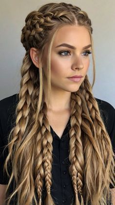 Braids With Cornrows, Viking Braids Hairstyles, Braids Hairstyles Tutorials, Ideas For Braids, Burning Man Hair, Braids Hairstyles Ideas, Viking Haircut, 2026 Wedding, Side Cornrows