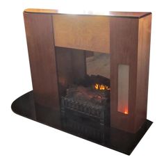 a fireplace with a lit fire in it