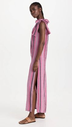 Lisa Marie Fernandez Sarong Dress | Shopbop Maxi Length Dress With Side Slits For Date Night, Chic Long Dress For Day Out, Chic Midi Sundress For Daywear, Fitted Sundress With Side Slits, Pink Dressy Maxi Dress For Summer, Chic Sleeveless Pink Dress, Chic Summer Dresses For Daywear, Chic Linen Maxi Dress For Daywear, Spring Daywear Dresses With Side Slits