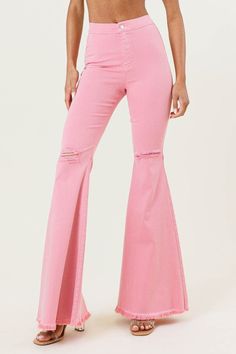 High waisted flare jeans. Features: High waist Flared bottoms Full length Easy on the skin soft stretch denim Fabric: 52% Tencel 35.7% Cotton 10.5% T400 1.8% Spandex EP1708 High Waisted Bell Bottoms, Curvy Girl Dress, High Waisted Flare Jeans, Stretch Denim Fabric, Color Blush, Denim Blouse, High Waisted Flares, Sporty Girls, The Peace