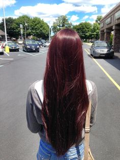 Cherry Red Hair Styles, Cherry Red Hair With Long Layers, Dark Cherry Red Hair Aesthetic, Cherry Cola Hair Color Aesthetic