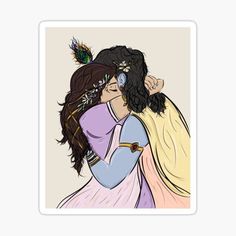 two women hugging each other with feathers on their head sticker for laptop or phone