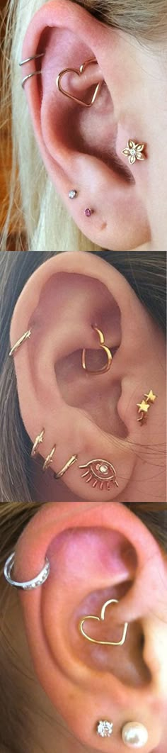 three different types of ear piercings are shown