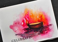 a watercolor painting of a lit candle with the words celebrate written on it