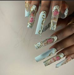 3d Mirror, Hard Nails, Long Nail Designs, Glow Nails, Exotic Nails, Unique Acrylic Nails, Gem Nails, Gold Chrome