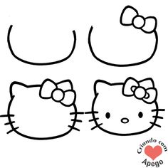 two hello kitty heads with bows and hearts on the side, one is black and white