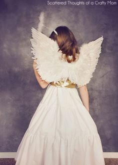 Scattered Thoughts of a Crafty Mom: DIY Angel Costume (plus tutorial and pattern) Simple Angel Costume Diy, Pattern For Angel Costume, Angel Costume Pre Teen, Childrens Angel Costume, Kids Angel Costume, Girls Angel Costume, Angel Costume Diy, Wings Tutorial