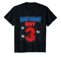 PRICES MAY VARY. Are you finding an outstanding item for your 3 years old kid or a birthday gift for the baby who is turning 3? Then this cute and unique Spider Web Themed 3rd Birthday Shirt is what you need to grab now. Perfect for kids toddler boys Get This amazing design for your 3 year old son, nephew, grandson, or brother born in any month January, February, March, April, May, June, July, August, September, October, November, December 2021. Great idea for that spider web themed birthday par 3rd Birthday Boy, Birthday Boy Party, 5th Birthday Boys, 3rd Birthday Boys, Cute Spider, Month January, Birthday Tee, Birthday Gifts For Boys, Boy Birthday Parties