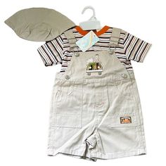 New With Tags Size: 18 Mo Orange Multi-Color Striped Undershirt Khaki Overalls With Khaki Bucket Hat Front Pockets Embroidery On The Front Of Overalls 4 Button Bottom Closure Smoke Free Home Re-Ki This Item Comes From A 5 Seller With Same/Next Day Shipping. Let Me Know If You Have Any Questions! Beige Short Sleeve Tops For Playtime, Beige Playtime Sets For Spring, Cream Cotton Short Sleeve Sets, Disney Minnie Mouse Outfit, Khaki Overalls, Paw Patrol Outfit, Boy Overalls, Suspenders Outfit, Minnie Outfit