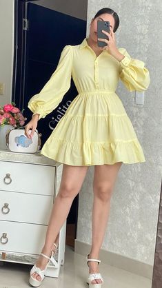 Simple Frocks, Simple Gowns, Cute Short Dresses, Elegant Dresses Classy, Everyday Fashion Outfits, Trendy Fashion Tops, Frocks For Girls, Short Dresses Casual