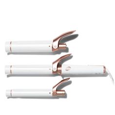 Details Why commit to one when you can have three? With the T3 Twirl Trio, just swap out your barrel to change up your look. This curling iron trio features the T3 Convertible Base—the foundation of the T3 Convertible Collection—and three interchangeable clip barrels in different sizes. So go ahead and explore your options. Create glamorous curls, classic defined curls, bouncy, full-bodied curls, and more. The possibilities are endless. Features Digital T3 Singlepass® technology Ensures even, co T3 Curling Iron, Bombshell Curls, Big Bouncy Curls, Good Curling Irons, Curl Tutorial, Styling Wand, Barrel Curling Iron, Shoulder Hair, Beauty Make-up