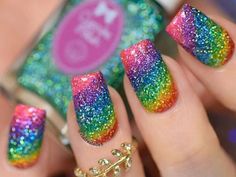 Rainbow Glitter Nails Perfect For Pride Unicorn Nails Designs, Rainbow Nail Art, February Nails, Unicorn Nails, Nail Art Ombre, Rainbow Nails, Fancy Nails