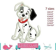 the embroidery design features a dalmatian dog with a red collar