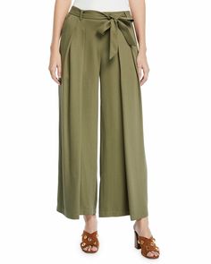 Eileen Fisher Heavy Tencel Twill Wide Leg Pants Olive Sz 8 Olive Green NWT Approx measurements lying flat: Sz8: waist - 16.5", hips - 21", front rise - 12", inseam - 29", leg opening - 15" Thanks for stopping by!  Please visit my store for more great finds and check back often as I list new items daily! Olive Style, Slouchy Pants, Olive Pants, Patched Jeans, Summer Pants, Twill Pants, Fabric Belt, Tie Belt, Eileen Fisher