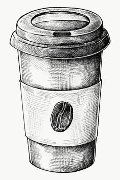 a drawing of a coffee cup with the lid down and a cappuccino on top