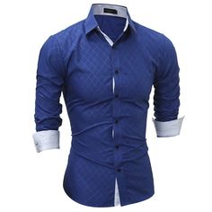 Classic Lined-Lined Lingge Men Casual Long-Sleeved Shirt - Royal Blue - 3U78040624 - Men's Clothing, Men's Tops & T-Shirts, Men's Shirts  #MensShirts #Men's #Clothing # #Men's #Tops #& #TShirts # #Men's #Shirts Black Dress Shirt Men, Cool Shirts For Men, Bbq Sauces, Slim Fit Mens Shirts, Lion Shirt, Smart Men, Shirt Casual Style, Modest Dress, Casual Long Sleeve Shirts