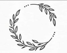 a black and white drawing of a wreath with leaves on it's sides,