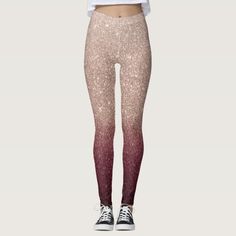 Rose Gold & Burgundy Glitter Ombre Modern Leggings Pink Stretch Leggings For Party, Pink Stretch Leggings For Night Out, Stretch Pink Leggings For Night Out, Trendy Fitted Glitter Bottoms, Fitted Pink Leggings For Fall, Pink Sparkles, Ombre Leggings, Glitter Ombre, Business Dresses