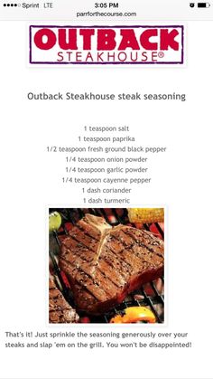 an email page for steak steak house steakhouse steaks and other foods on the grill