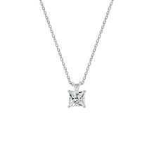 Enjoy a timeless design with the DIAMONBLISS Princess Solitaire Pendant Necklace! With shimmer from the sterling silver and sparkle from cubic stone, the design is perfect as not only an everyday piece but also special day wear. CUT & DESIGN: The stunning princess-cut Cubic Zirconia secured in prong-setting creates an elegant solitaire necklace that is suitable for different purposes. STONE: The brilliant 5.5mm of 1 carat; 7mm of 2 carats; 8mm of 3 carats. METAL TYPE: Platinum or Rose Gold o Solitaire Necklace, Round Solitaire, Solitaire Pendant Necklace, Solitaire Necklaces, Solitaire Pendant, 3 Carat, Rose Gold Necklace, 2 Carat, 1 Carat