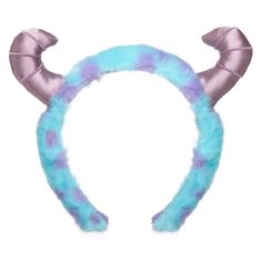 a blue and purple hair band with horns