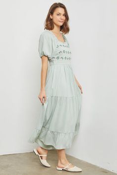 Elsie modest midi dress in sage-NEW – JanieLanie Modest Dress With Smocked Back And Tiered Skirt, Modest Midi Dress With Smocked Bodice And Tiered Shape, Modest Midi Dress With Square Neck, Modest Square Neck Midi Dress, Modest Midi Dress, Modest Boutique, Modest Maxi, Modest Tops, Embroidered Bodice